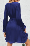 Sweet Patchwork Frenulum Fold V Neck Pleated Dresses