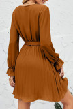 Sweet Patchwork Frenulum Fold V Neck Pleated Dresses