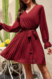Sweet Patchwork Frenulum Fold V Neck Pleated Dresses