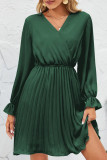 Sweet Patchwork Frenulum Fold V Neck Pleated Dresses
