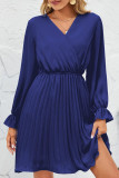 Sweet Patchwork Frenulum Fold V Neck Pleated Dresses