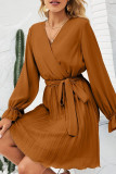 Sweet Patchwork Frenulum Fold V Neck Pleated Dresses