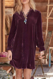 Street Solid Patchwork V Neck Straight Dresses