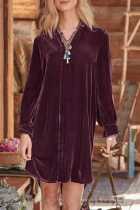 Street Solid Patchwork V Neck Straight Dresses