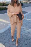 Casual Solid Patchwork V Neck Long Sleeve Two Pieces