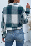 Street Plaid Patchwork Turndown Collar Tops