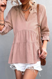 Casual Solid Flounce Fold V Neck Tops