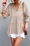 Casual Solid Flounce Fold V Neck Tops