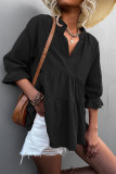 Casual Solid Flounce Fold V Neck Tops