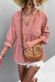 Casual Solid Flounce Fold V Neck Tops