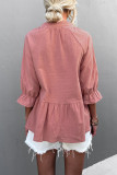 Casual Solid Flounce Fold V Neck Tops