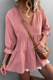 Casual Solid Flounce Fold V Neck Tops