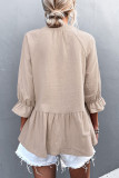 Casual Solid Flounce Fold V Neck Tops