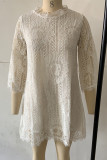 Elegant Solid Lace Asymmetrical O Neck A Line Dresses