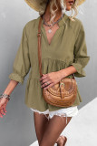Casual Solid Flounce Fold V Neck Tops