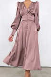 Elegant College Solid Buckle V Neck A Line Dresses