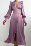 Elegant College Solid Buckle V Neck A Line Dresses