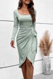 Elegant Solid Asymmetrical Square Collar Wrapped Skirt Dresses