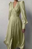 Elegant College Solid Buckle V Neck A Line Dresses