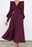 Elegant College Solid Buckle V Neck A Line Dresses