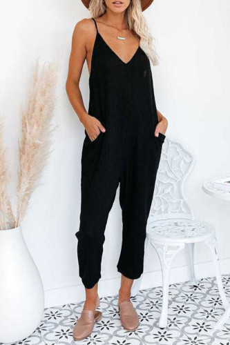 Casual Solid Patchwork Spaghetti Strap Harlan Jumpsuits