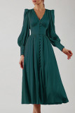 Elegant College Solid Buckle V Neck A Line Dresses