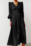 Elegant College Solid Buckle V Neck A Line Dresses