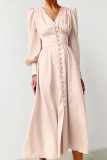 Elegant College Solid Buckle V Neck A Line Dresses