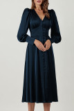 Elegant College Solid Buckle V Neck A Line Dresses