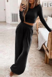 Casual Solid Solid Color O Neck Long Sleeve Two Pieces