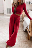 Casual Solid Solid Color O Neck Long Sleeve Two Pieces