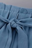 Fashion Casual Solid With Belt Loose High Waist Wide Leg Bottoms