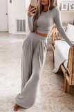 Casual Solid Solid Color O Neck Long Sleeve Two Pieces