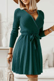 Sexy Elegant Solid Frenulum Solid Color V Neck A Line Dresses