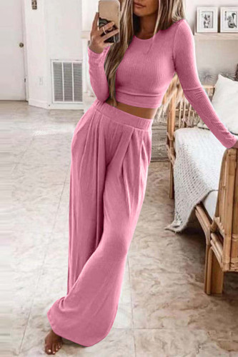 Casual Solid Solid Color O Neck Long Sleeve Two Pieces