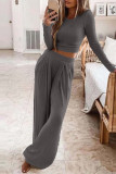 Casual Solid Solid Color O Neck Long Sleeve Two Pieces