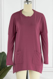 Casual Solid Patchwork Pocket O Neck Tops