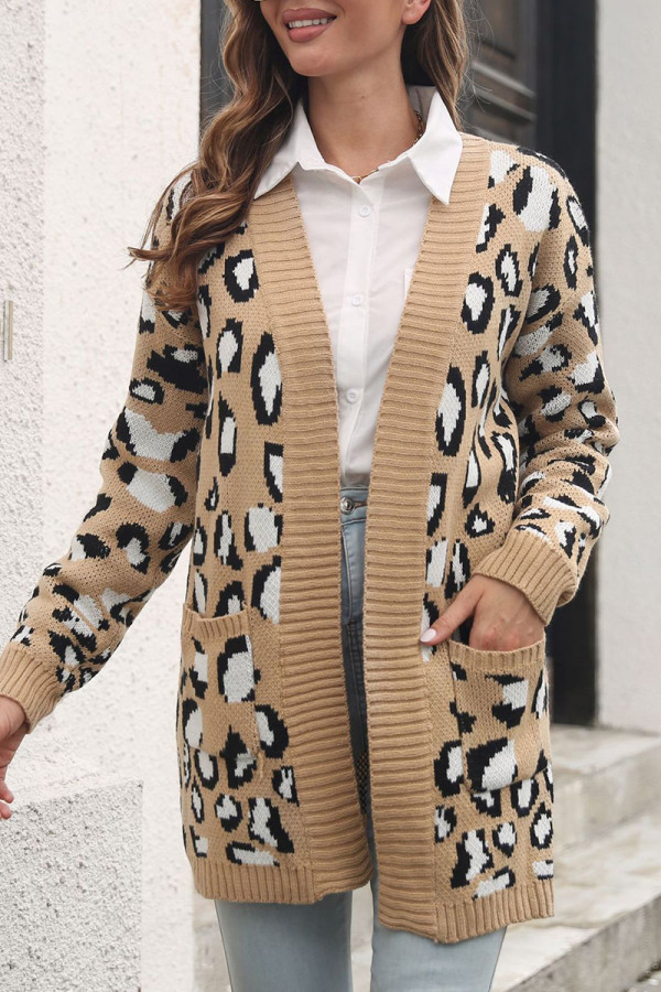 Elegant Animal Print Printing Cardigan Collar Tops