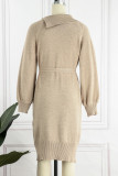 Casual Elegant Solid Buckle With Belt Turtleneck Dresses