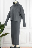 Casual Solid Patchwork Turtleneck Long Sleeve Two Pieces
