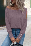 Casual Solid Buttons Asymmetrical Collar Tops