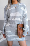 Casual Geometric Patchwork Contrast O Neck Long Sleeve Two Pieces