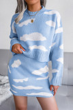 Casual Geometric Patchwork Contrast O Neck Long Sleeve Two Pieces