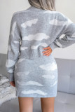 Casual Geometric Patchwork Contrast O Neck Long Sleeve Two Pieces