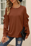 Casual Solid Flounce O Neck Tops