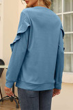 Casual Solid Flounce O Neck Tops