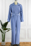 Work Solid Frenulum Turn-back Collar Regular Jumpsuits