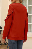 Casual Solid Flounce O Neck Tops