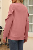 Casual Solid Flounce O Neck Tops