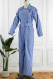 Work Solid Frenulum Turn-back Collar Regular Jumpsuits